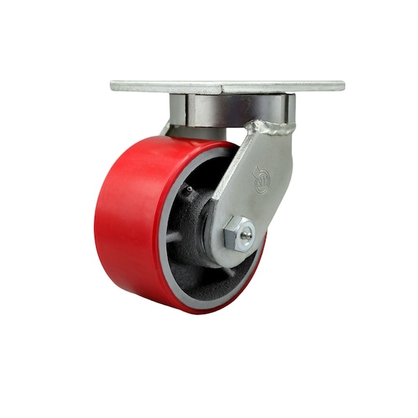 Service Caster 6'' Heavy Duty Red Poly on Cast Iron Wheel Swivel Caster with Swivel Lock CRAN-SCC-KP92S630-PUR-RS-BSL - main